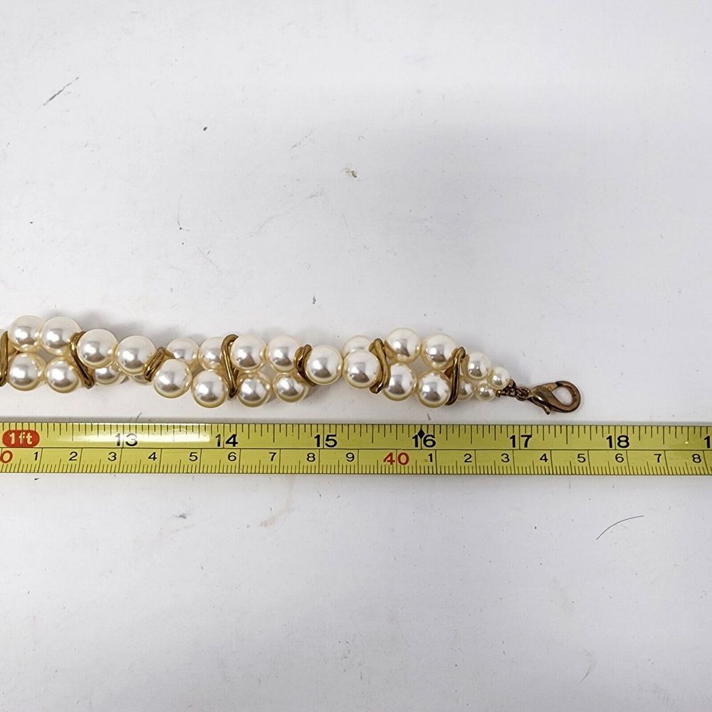 Vintage Twisted Two Strand Faux Pearl Gold Tone Metal Accents Women's Necklace - Picture 7 of 12